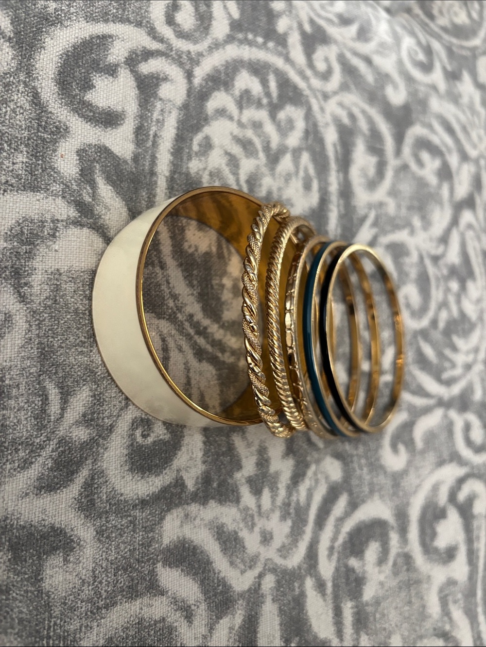 J. Crew Gold and Ivory Mixed Bangle Set with Navy Accents